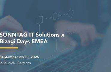 Event banner announcing SONNTAG IT Solutions x Bizagi Days EMEA, September 22–23, 2026, in Munich, Germany.