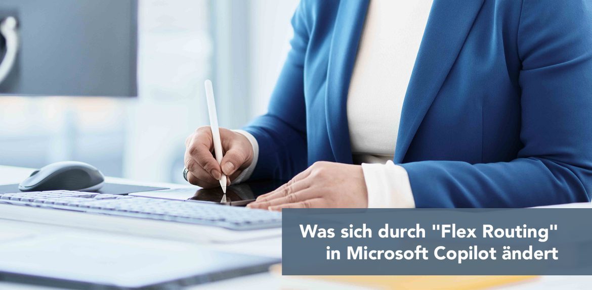 Professional in a blue blazer writes on a tablet with a stylus at a desk, with keyboard and mouse nearby; article banner in the lower right.