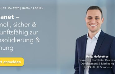 Webinar banner für Lucanet: 07. Mai 2026, 10:00–11:00 Uhr, mit freundlichem Mann im Anzug und gelbem 'Jetzt anmelden' Button.