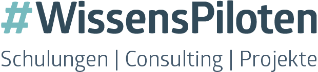 Logo for WissensPiloten: '#WissensPiloten' with the subtitle 'Schulungen | Consulting | Projekte'.
